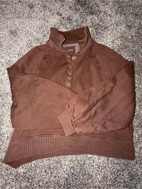 aerie Brown Half-Snap Mock Neck Sweater